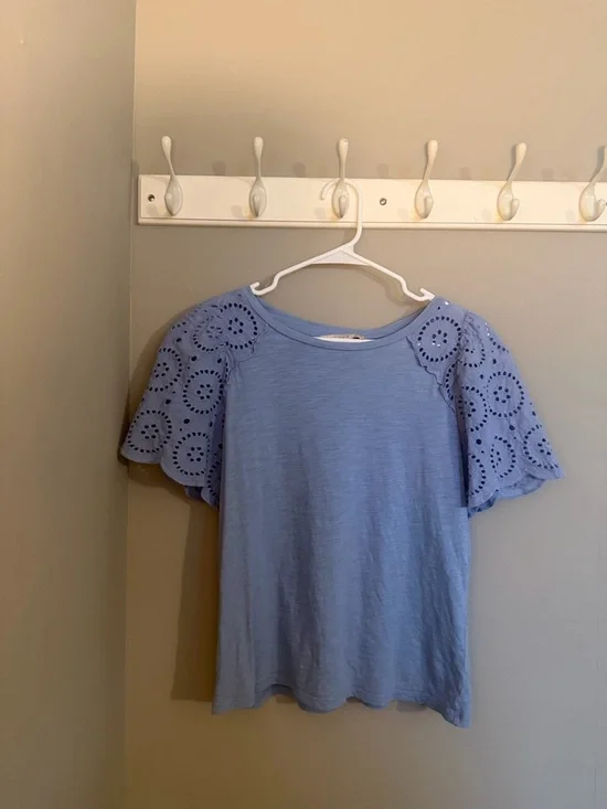 Women's Eyelet Flutter Sleeve Top - Light Blue - Picture 1 of 1